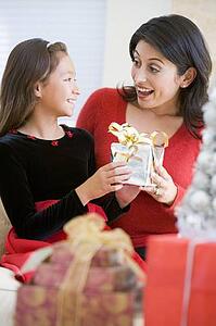 Girl Surprising Her Mother With Christmas Gift