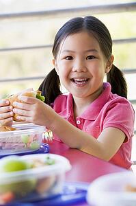 Student outdoors eating lunch (selective focus)