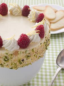 Bowl of Chilled Lemon Souffle with Biscuits