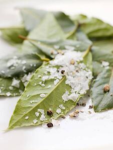 Bay leaves with sea salt
