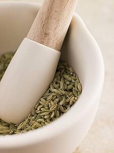 Fennel Seeds in a Pestle and Mortar