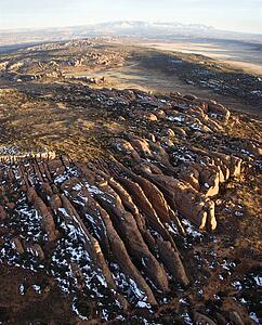 Aerial landscape of canyon in Arches National Park, Utah, United States