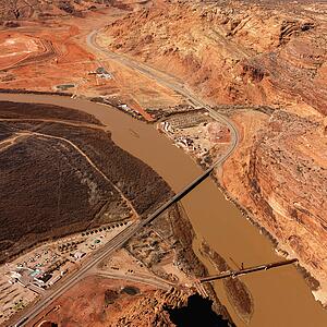 Aerial landscape of river in Canyonlands National Park, Moab, Utah, United States