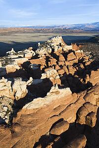 Aerial landscape of canyon in Arches National Park, Utah, United States