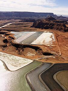 Aerial landscape of tailing ponds for mineral waste in rural Utah, United States