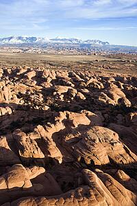 Aerial landscape of canyon in Arches National Park, Utah, United States