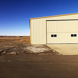 Industrial storage building in rural Utah desert.