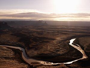 Aerial landscape of river in Canyonlands National Park