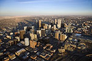 Aerial cityscape of urban Denver, Colorado, United States