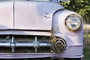 Front end of old abandoned car