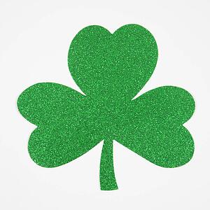 Green glitter paper shamrock on white