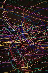 Multicolored lights forming abstract circular pattern from motion blur.