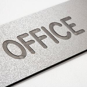 Close up of office sign