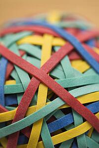 Still life of colorful rubber band ball