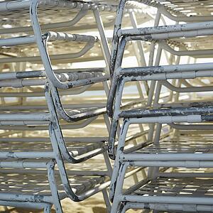 Close-up of stacked worn beach chairs in Miami, Florida, USA