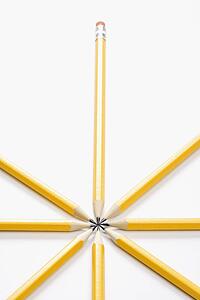 Sharp pencils arranged in a symmetrical radial star shape