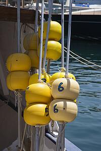 Floating markers on fishing boat