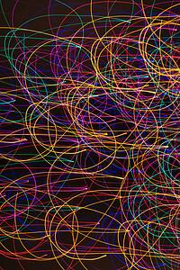 Multicolored lights forming abstract circular pattern from motion blur