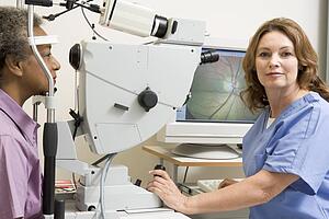 Nurse And Patient Ready For Eye Exam