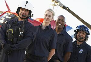 Portrait of paramedics standing in front of Medevac