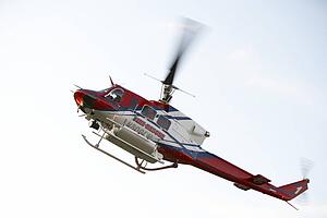 Low angle view of Medevac helicopter in flight