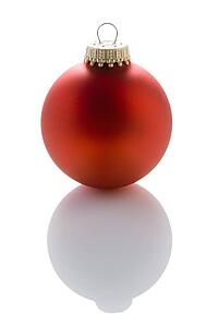 Single Red Christmas Tree Bauble On White Background