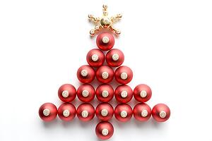 Christmas Tree Made From Baubles Against White Background