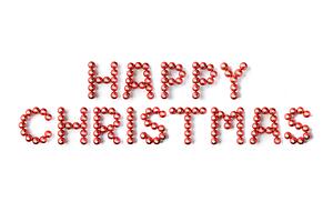 Red Christmas Baubles Spelling Happy Christmas Against White Background