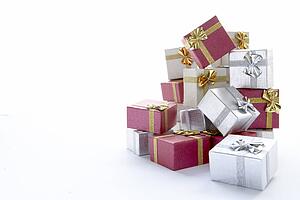 Pile Of Presents Against White Background
