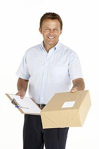Courier Holding A Parcel And Clipboard