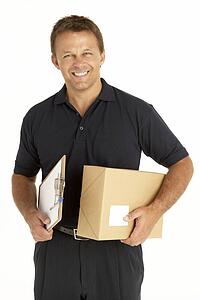 Courier Holding A Parcel And Clipboard