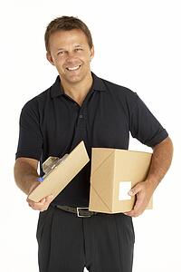 Courier Holding A Parcel And Clipboard