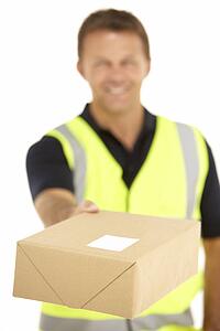 Courier Holding A Parcel And Clipboard