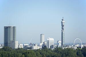 Cityscape With The BT Tower And Millennium Wheel, London, England