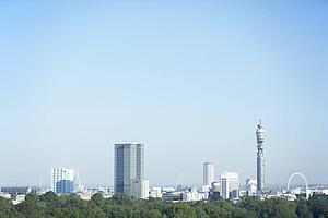 Cityscape With The BT Tower And Millennium Wheel, London, England