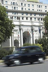 Car Speeding Past The Marble Arch, London, England