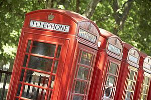 Red Telephone Booths In A Row
