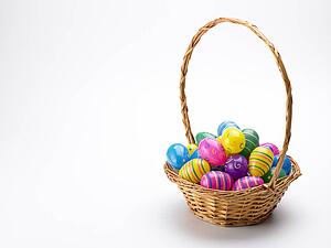 Basket Of Colorful Easter Eggs