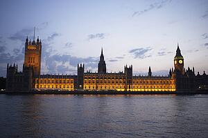 Houses Of Parliament Illuminated At Night, London, England