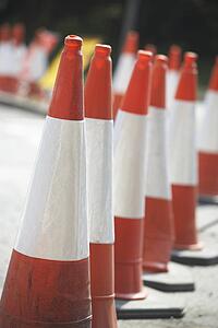 Road Cones Lined Up On The Side Of The Road