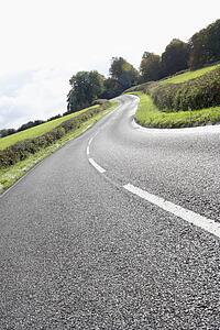 Winding Country Road Edged By Hedges