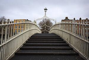Ha'penny Bridge, Dublin, Ireland; Detail of Ha'penny Bridge across the river Liffey