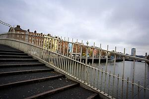Ha'penny Bridge, Dublin, Ireland; Detail of Ha'penny Bridge across the river Liffey