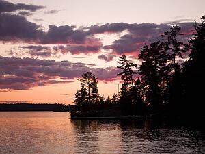 Lake of the Woods, Ontario, Canada; Sunrise over lake