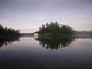 Lake of the Woods, Ontario, Canada; Boathouse on an island
