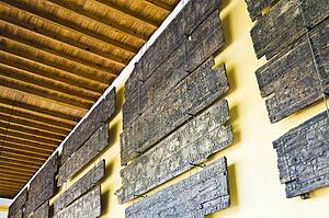 Cordoba, Cordoba Province, Spain; wooden panels under Patio de los Naranjos which once were on mosque ceiling