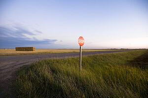 Stop sign, rural road