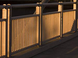 Railing of pedestrian bridge, Esplanade Riel, Winnipeg, Manitoba, Canada