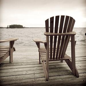 Adirondack chairs on deck, Muskoka, Ontario, Canada
