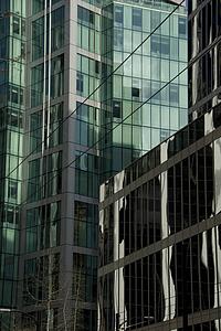Detail of glass office towers, Vancouver, British Columbia, Canada